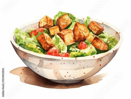 Wallpaper Mural Delicious vegan Caesar salad with croutons and cashew dressing in a bowl on white background Torontodigital.ca
