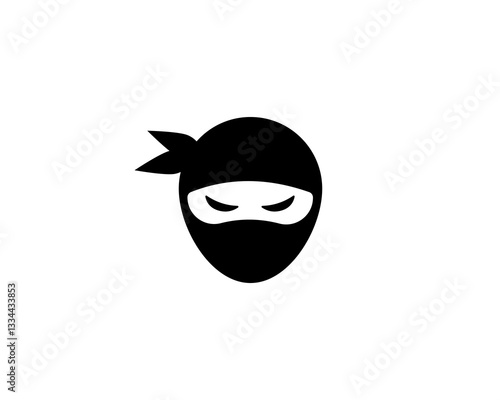 Simple black ninja icon with mask and eyes represents stealth and mystery in minimal design.