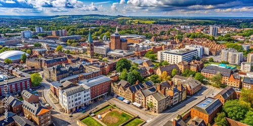 Derby England Aerial Panoramic View: Modern & Historic Architecture Landscape