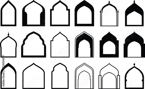 Simple Islamic archway silhouette vector icon with smooth curves and elegant design. Perfect for Arabic architecture, mosque entrances, and Islamic-themed artwork
