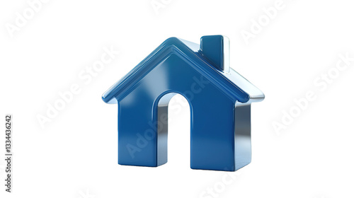 3d render blue house icon with transparent background