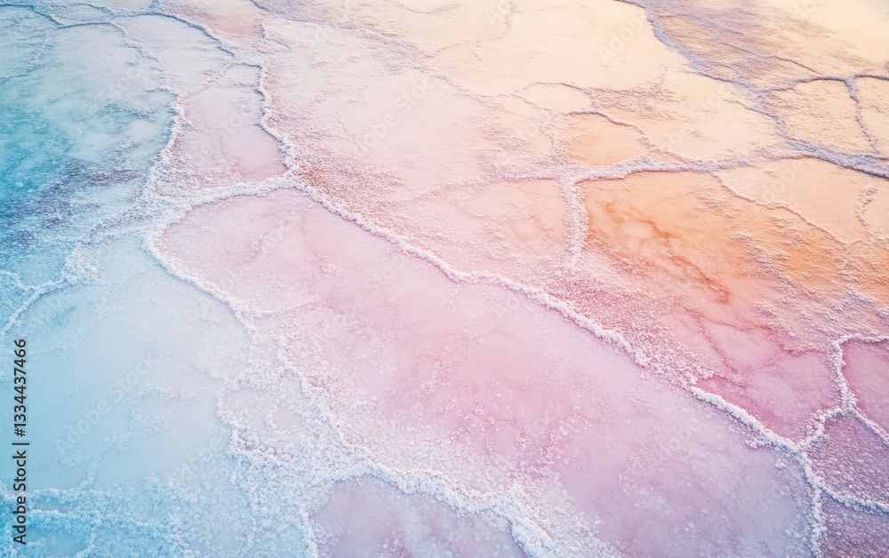 Fototapeta premium Aerial View of a Pink Salt Lake with Evaporation Pools and Natural Textures