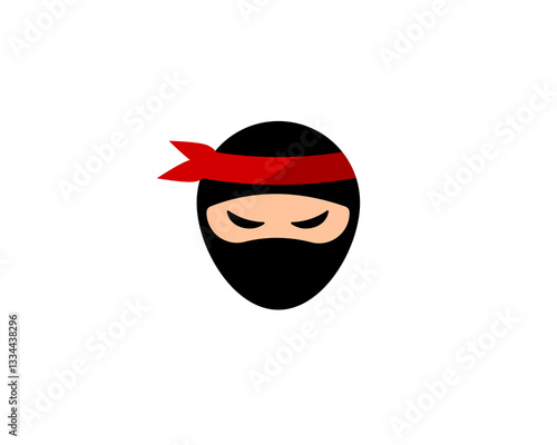 Simple design of a ninja head with a red headband and black mask, showing a mysterious expression.