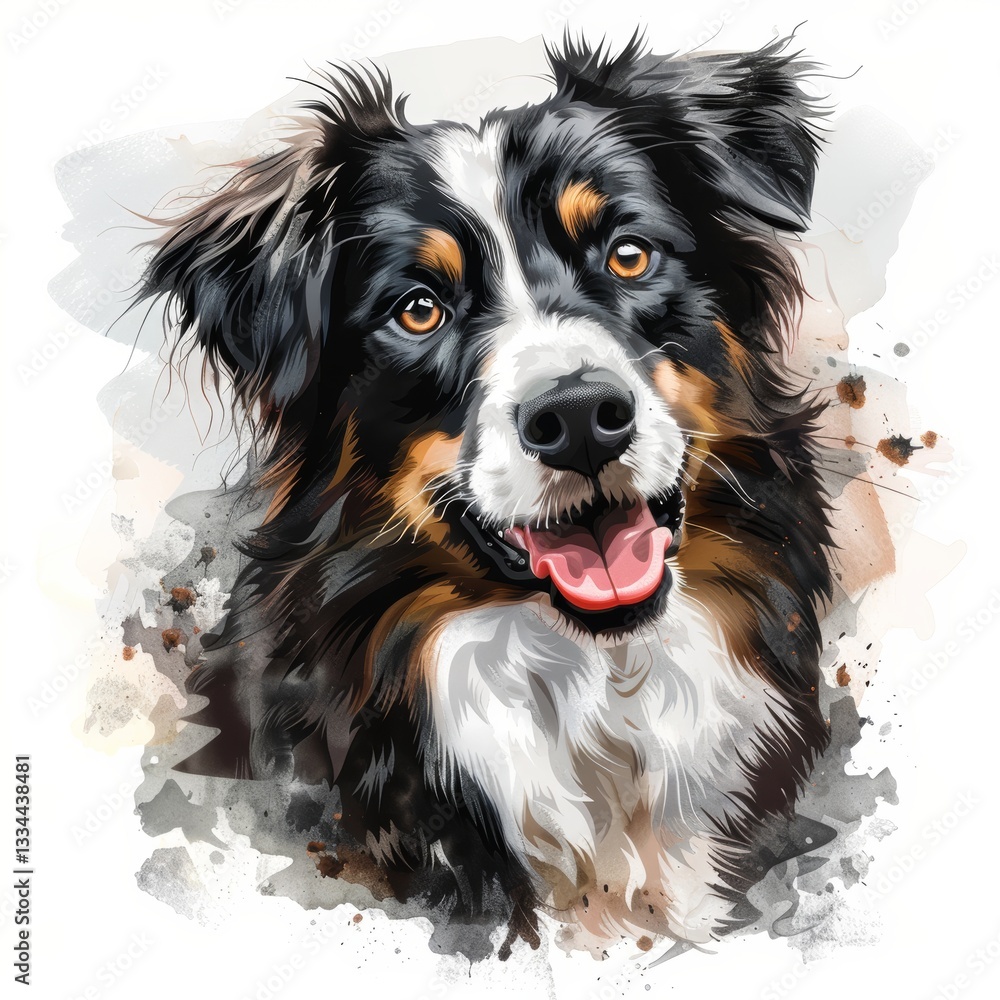 Captivating image of a dog with an open mouth and watercolor accents, evoking a feeling of playful innocence and artistic elegance. Captivating image of a dog with an open mouth and watercolor accents, evoking a feeling of playful innocence and artistic elegance.
