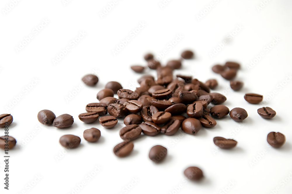 A pile of coffee beans on a white background A pile of coffee beans on a white background
