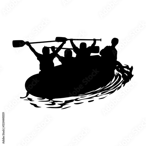 silhouette of four people rafting vector illustration