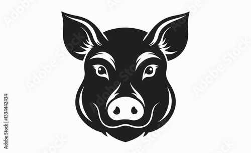 Pig head silhouette vector icon, pig head silhouette, pig icon vector isolated on white background. 