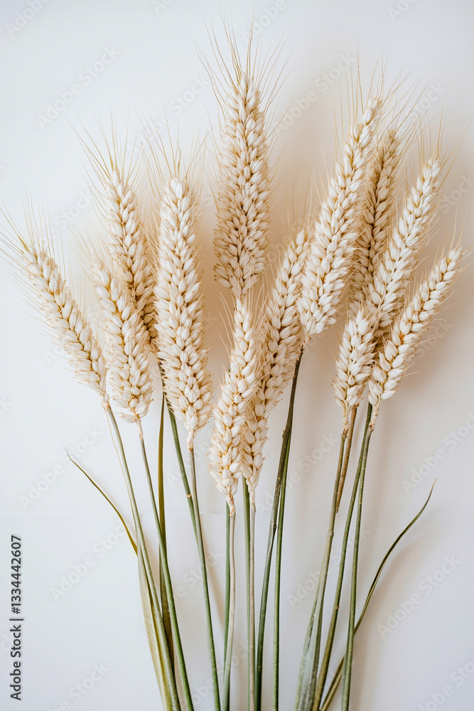 Fototapeta premium A bunch of wheat stalks on a white surface