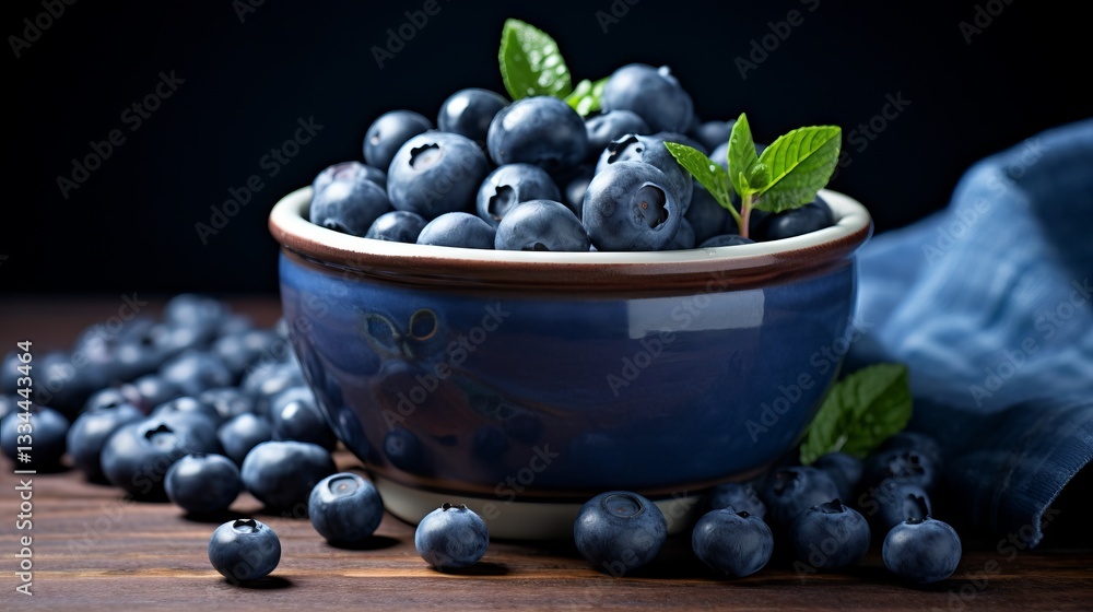 Fresh Blueberries Placed in a Bowl and Scattered on the Table Representing Bright Freshness and Delicious Fertility Fresh Blueberries Placed in a Bowl and Scattered on the Table Representing Bright Freshness and Delicious Fertility