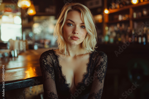 Wallpaper Mural A woman in a black dress sitting at a bar Torontodigital.ca