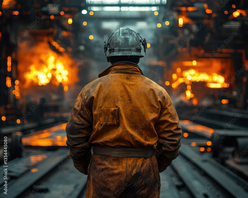 Documentary photo of a steelworkers daily work in a modern steel mill industry Documentary photo of a steelworkers daily work in a modern steel mill industry