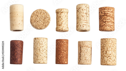 Assorted wine corks collection displayed horizontally