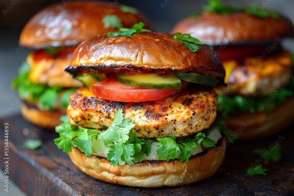 Freshly made Mexican-inspired chicken burger on a wooden cutting board, served with tortilla chips, salsa, and lime wedges Freshly made Mexican-inspired chicken burger on a wooden cutting board, served with tortilla chips, salsa, and lime wedges