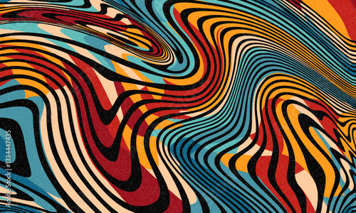Abstract Y2k Cool Gradient Trendy Colorful Geometric Vivid Optical Illusion Backdrop. Psychedelic Art Pastel hand drawn groovy vaporwave trippy distorted style with light diffraction effect background