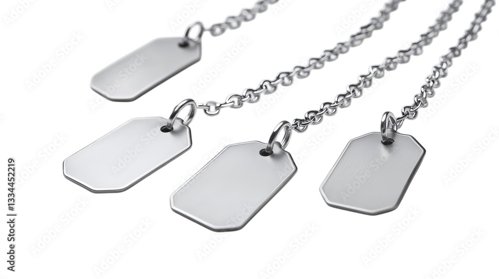 Fototapeta premium Silver blank dog tags on chains for custom engraving and personalization