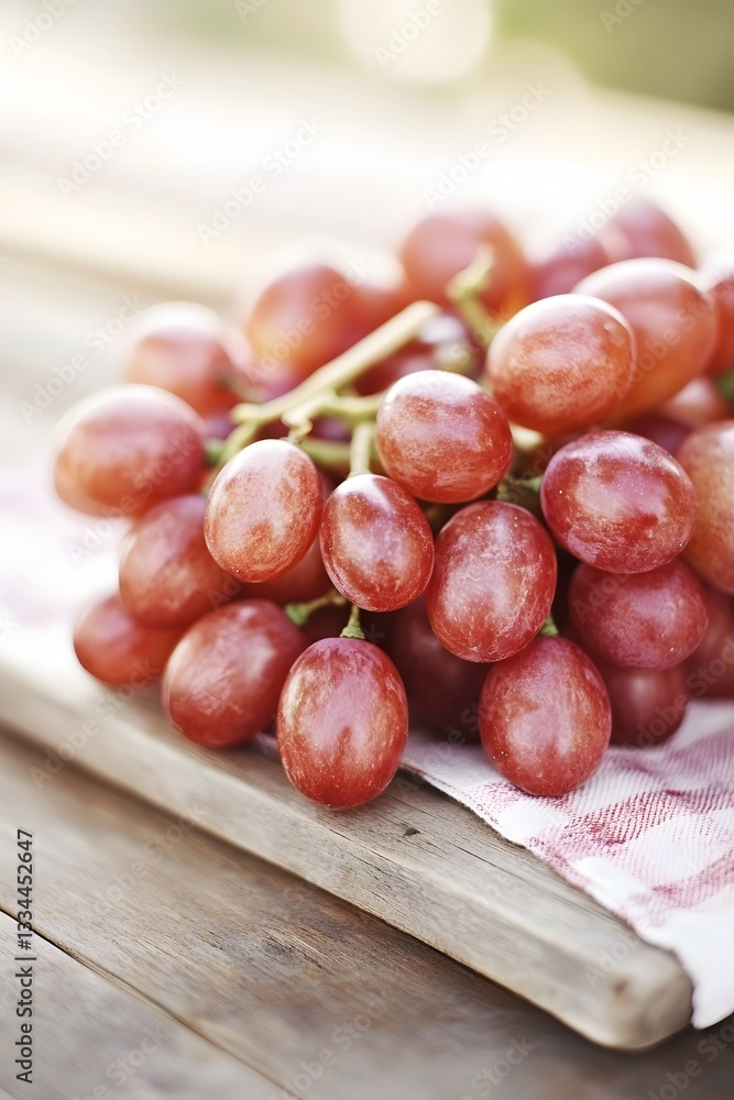 Closeup of Fresh Red Grapes on Wooden Board Closeup of Fresh Red Grapes on Wooden Board
