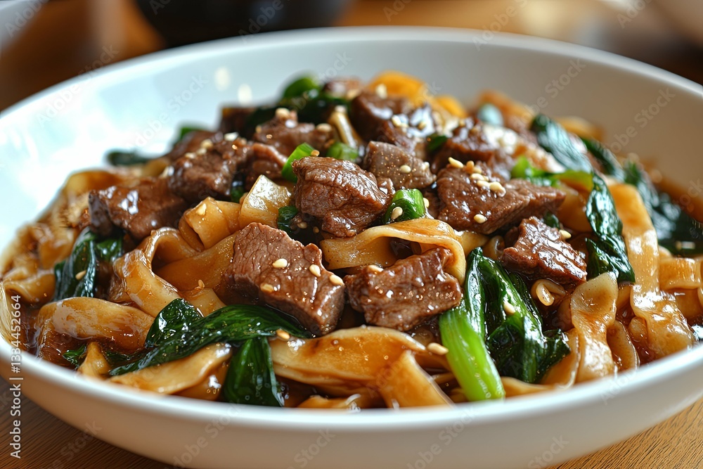 A bowl of noodles with meat and greens is shown here A bowl of noodles with meat and greens is shown here