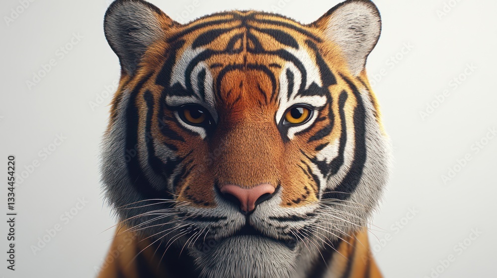 Fototapeta premium Close-up of a tiger's head, against a plain white background. Possible use wildlife photography