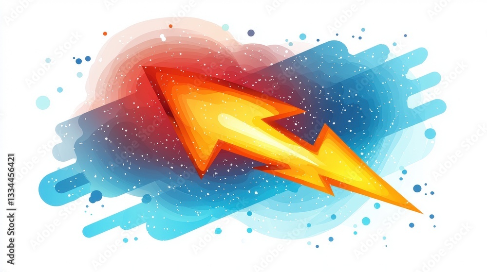 Naklejka premium Bright Lightning Bolt on Abstract Colored Background with Artistic Brush Stroke Effects