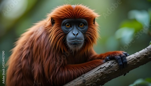 Red Uakari Monkey in Lush Green Forest