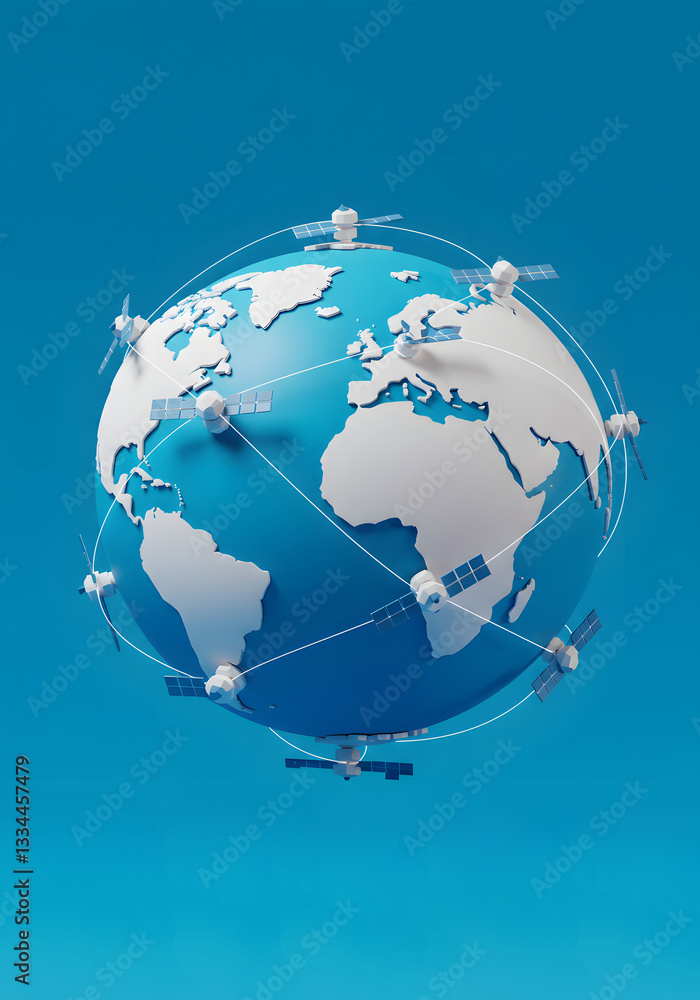 Fototapeta premium Earth and Satellites in 4K – A Breathtaking 3D Representation of Global Communication Systems