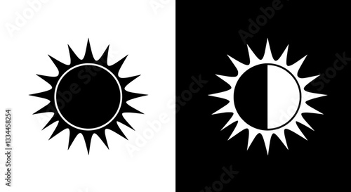 Dual Sun Symbol: A stark contrast, one sun radiates fully while its counterpart is halved, symbolizing day and night, light and dark, or the balance of nature.