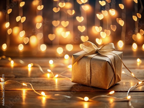 Festive Gift Box with Glowing Hearts & Lights - Celebration Stock Photo