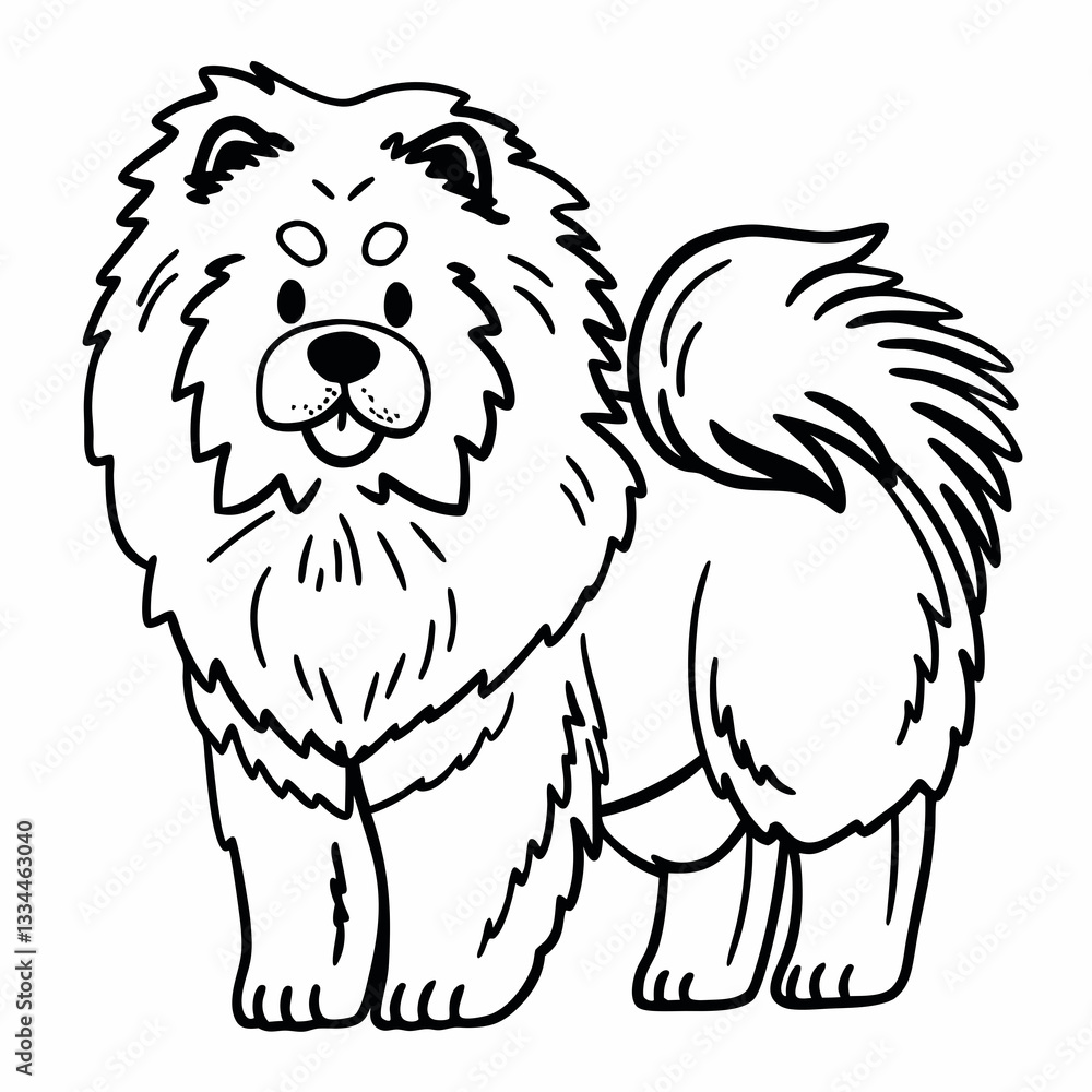 a cute chow chow dog illustration, black and white image vector illustration a cute chow chow dog illustration, black and white image vector illustration