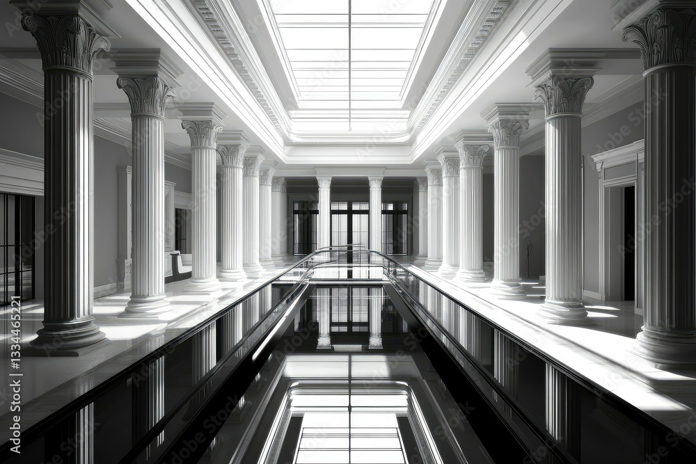 Fototapeta premium Grand Hallway with Classical Columns and Reflective Pool