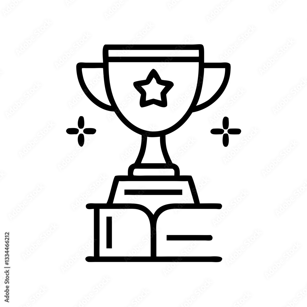 Trophy on books icon in black outline style Trophy on books icon in black outline style