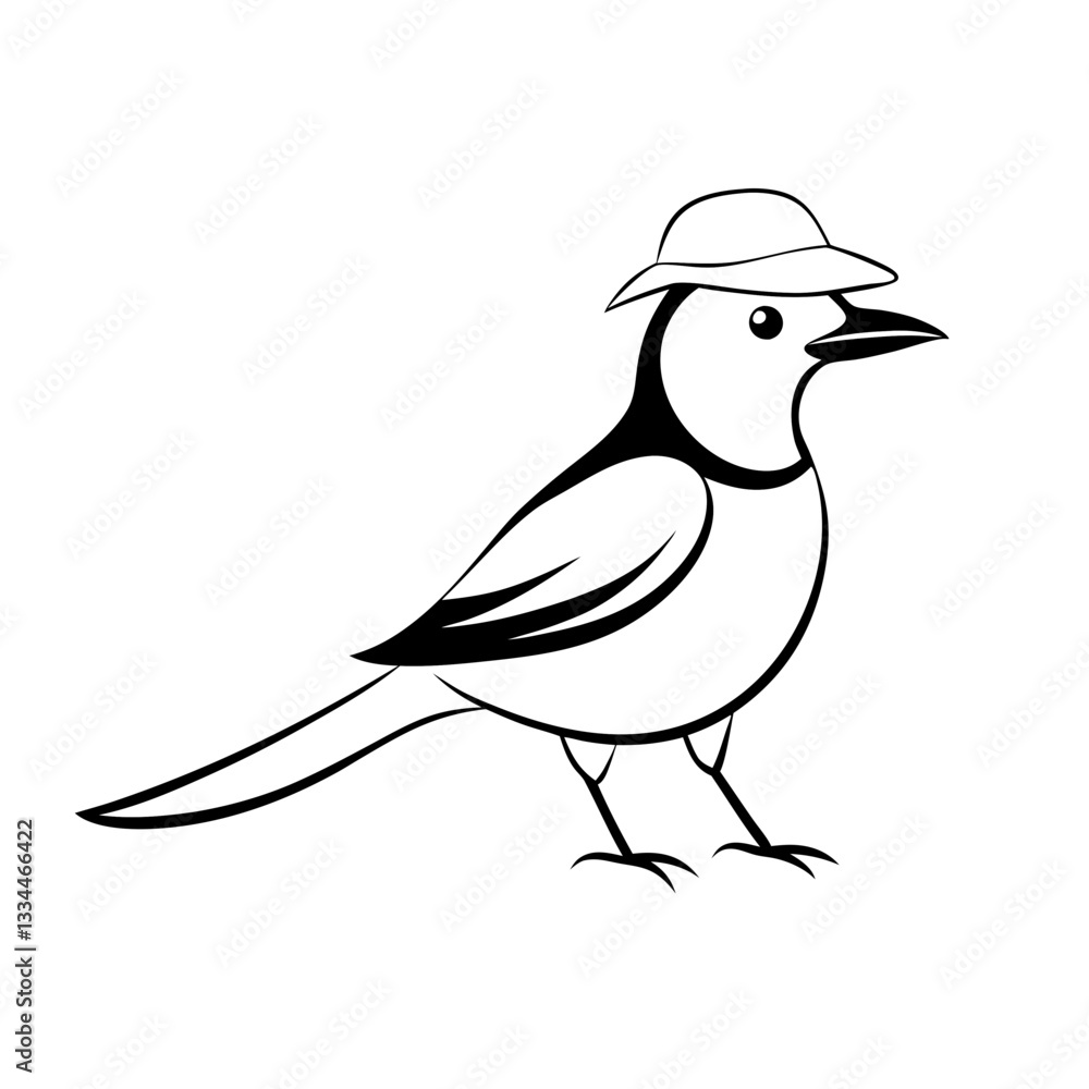 Obraz premium a cute bird wearing a hat. this image captures a playful design with its simple yet charming aesthetic. vector illustration