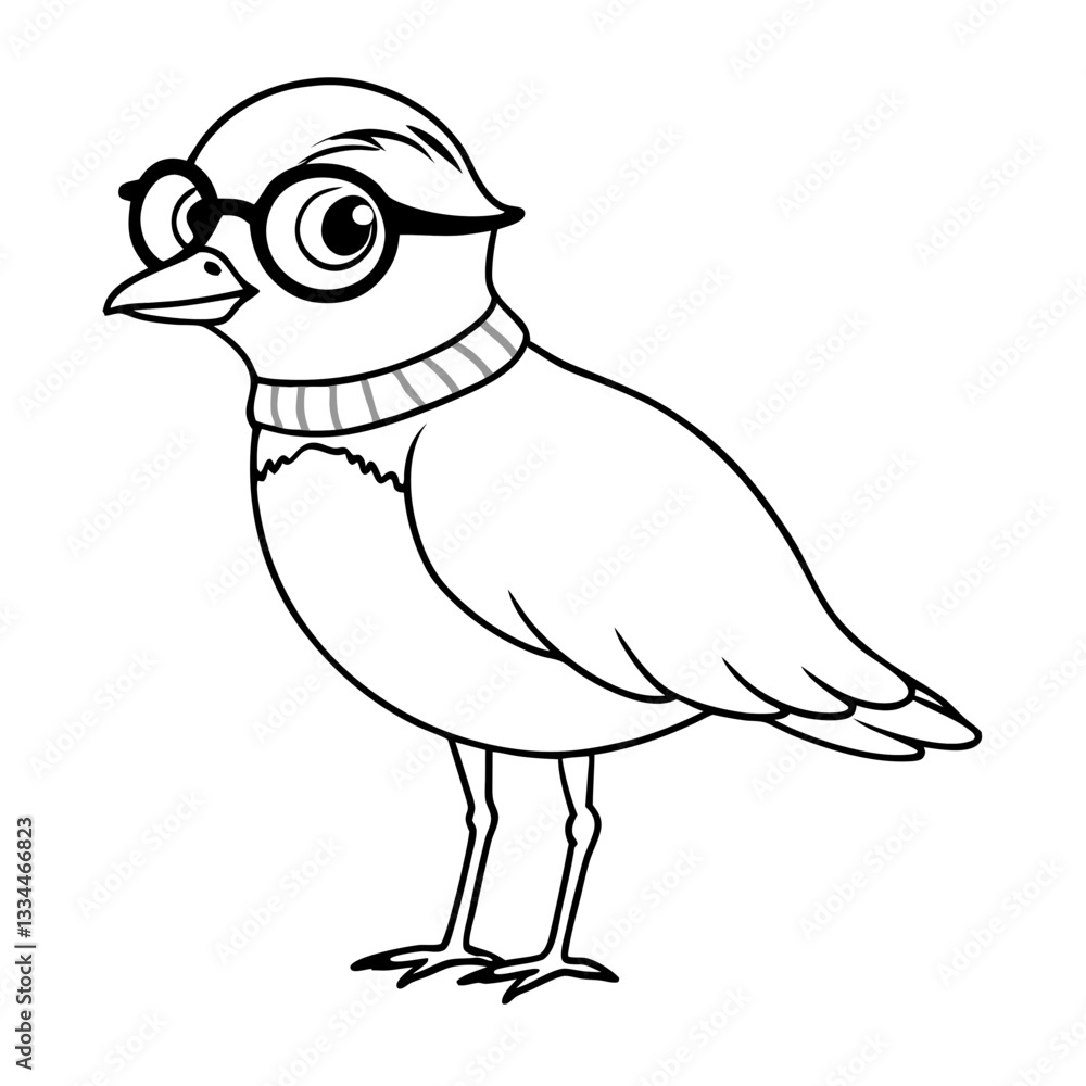 Obraz premium a bird wearing glasses, looking smart and intellectual. The image is a line art illustration, with the bird wearing a pair of spectacles and a stylish collar