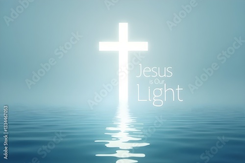 Christian Banner Design with a White Cross and Water