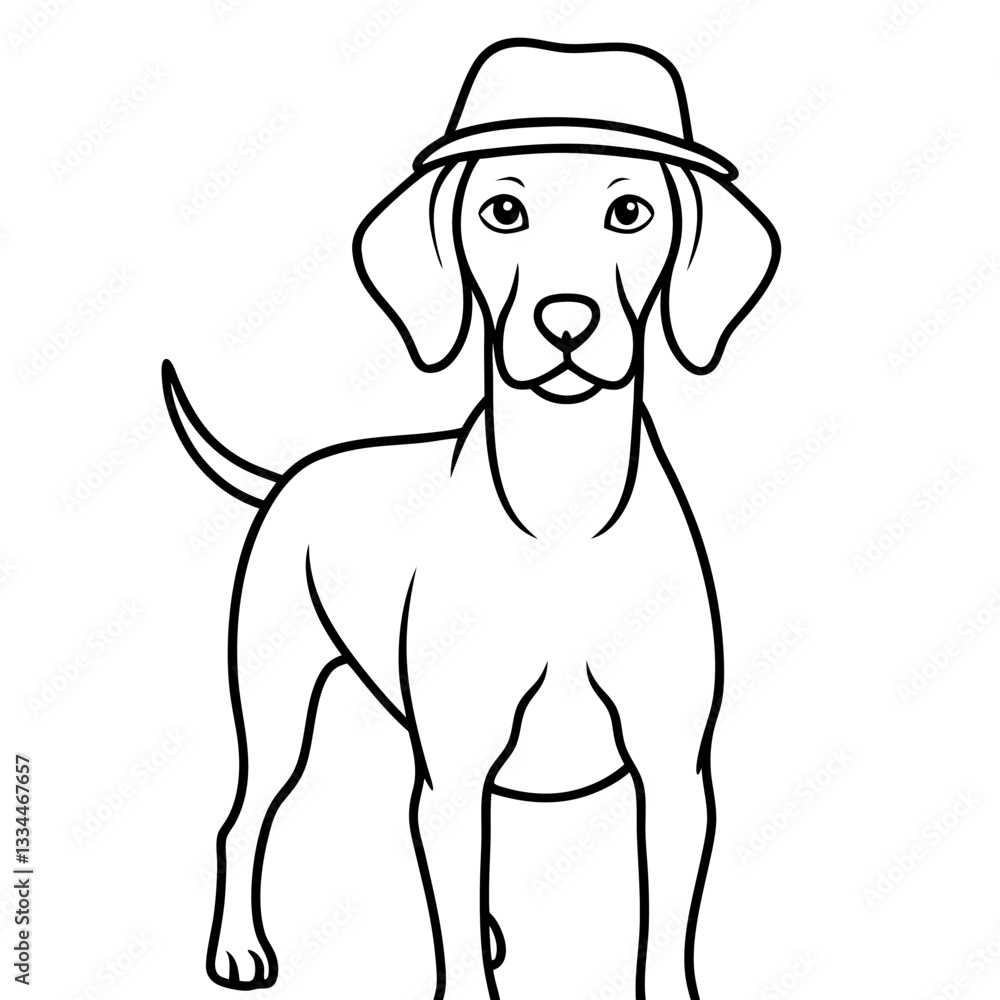 Fototapeta premium a dog wearing a hat, standing elegantly. It is a black and white illustration