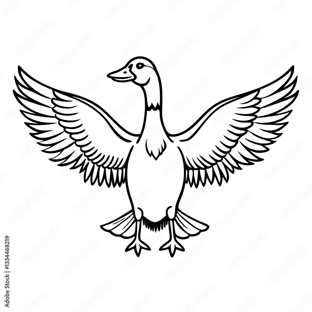 Obraz premium a goose with its wings spread wide, drawn in a simple, elegant line art style. The image captures the goose in a dynamic pose
