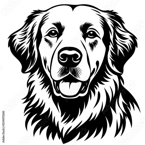 a stylized illustration of a Golden Retriever dog with a detailed and intricate design. The dog is facing forward, with a gentle expression on its face
