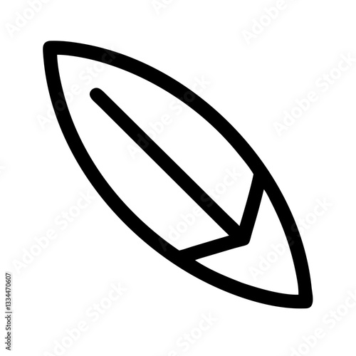 Black surfboard silhouette on white background for surfing and water sports concept