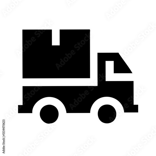Black delivery truck silhouette on white background for shipping and logistics concept