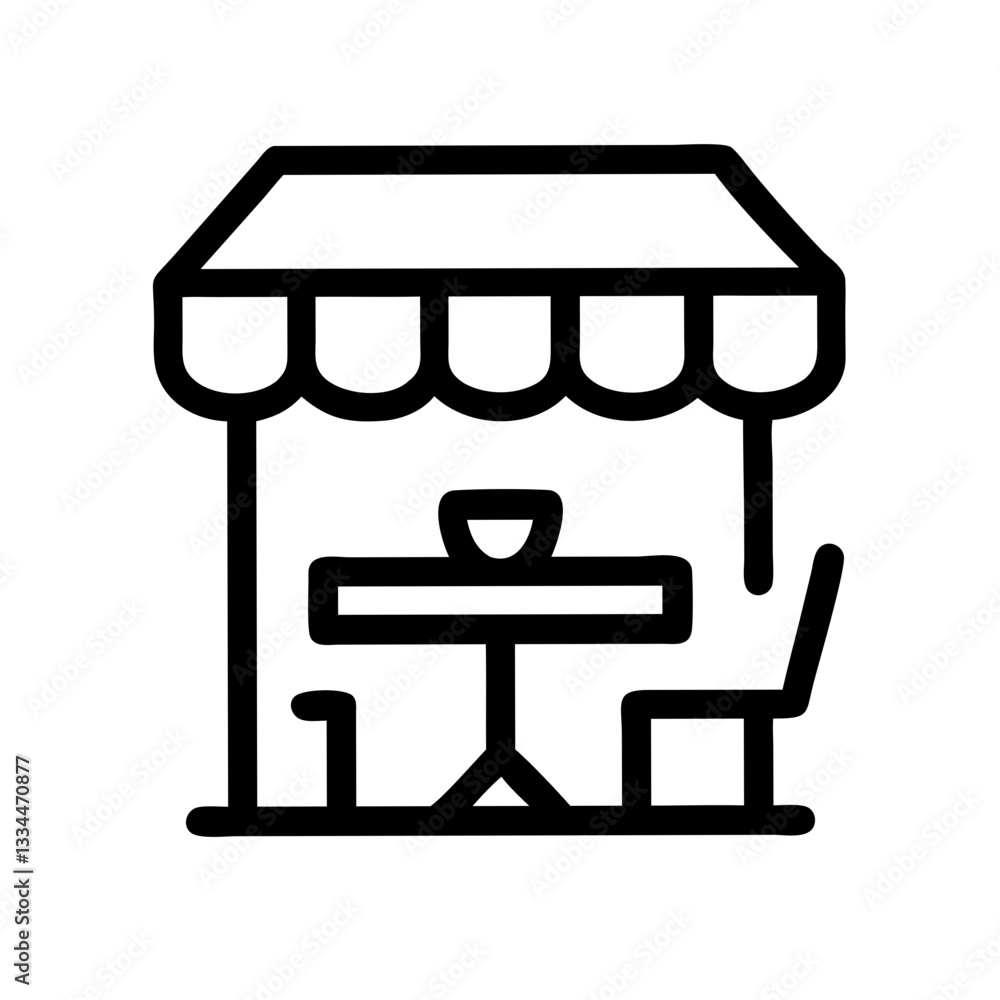 Black café or restaurant silhouette with table and chair on white background for dining and hospitality concept Black café or restaurant silhouette with table and chair on white background for dining and hospitality concept