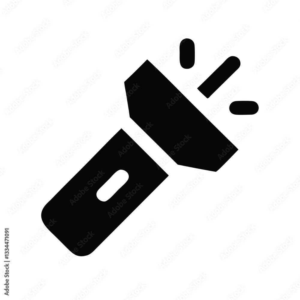 Black flashlight silhouette on white background for illumination and outdoor activity concept Black flashlight silhouette on white background for illumination and outdoor activity concept
