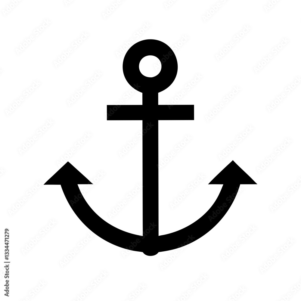 Black anchor silhouette on white background for maritime and stability concept Black anchor silhouette on white background for maritime and stability concept