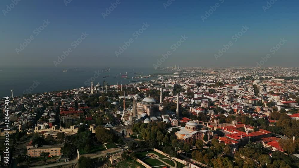 Aerial View of the Blue Mosque and Marmara Sea in Istanbul 4K Drone Footage Aerial View of the Blue Mosque and Marmara Sea in Istanbul 4K Drone Footage