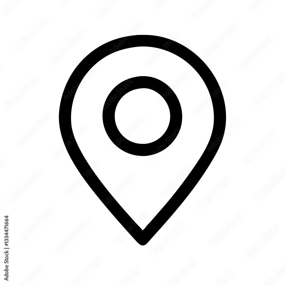 Black location pin silhouette on white background for navigation and mapping concept
Black location pin silhouette on white background for navigation and mapping concept
