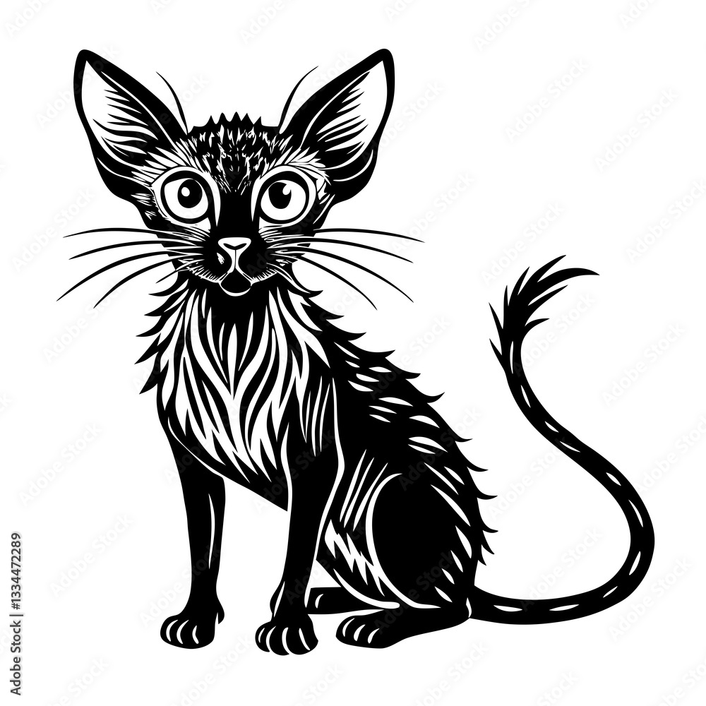 Fototapeta premium a black cat with striking features and a unique design. The cat's long ears and expressive eyes add to its charm vector illustration