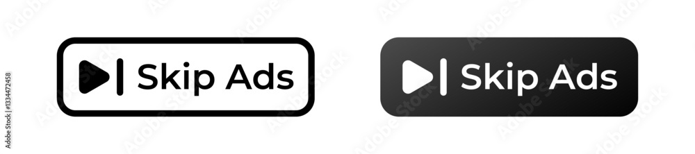 two skip ads buttons feature play icons. one is white with black text, the other black with white text. two skip ads buttons feature play icons. one is white with black text, the other black with white text.