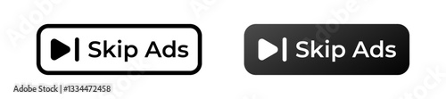 two skip ads buttons feature play icons. one is white with black text, the other black with white text.
