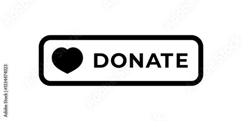 A black heart placed next to the word donate inside a rectangular shape