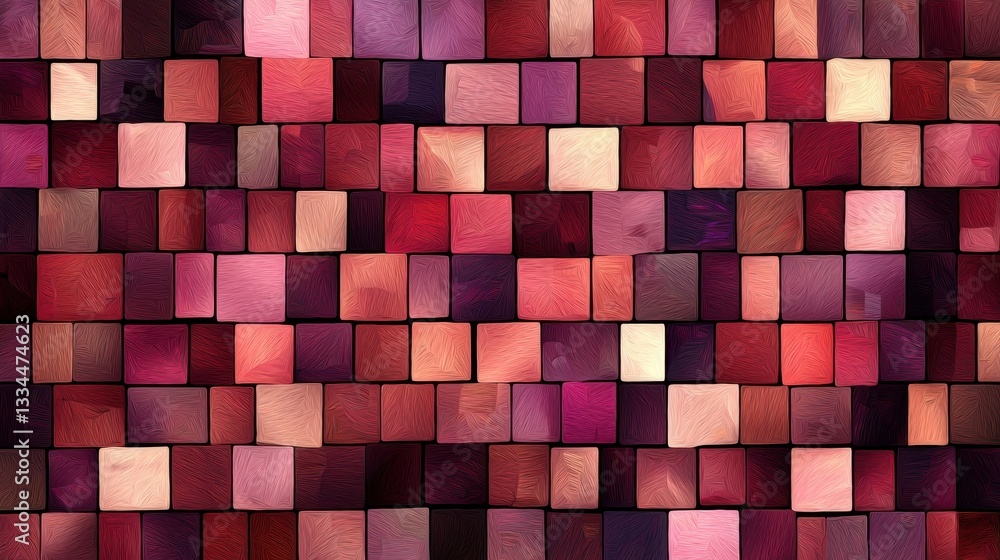 A vibrant mosaic of squares in shades of pink, red, and purple. A vibrant mosaic of squares in shades of pink, red, and purple.