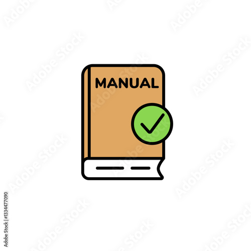 A brown book labeled Manual with a green check mark. Represents instructions, guidelines, or approved documentation.