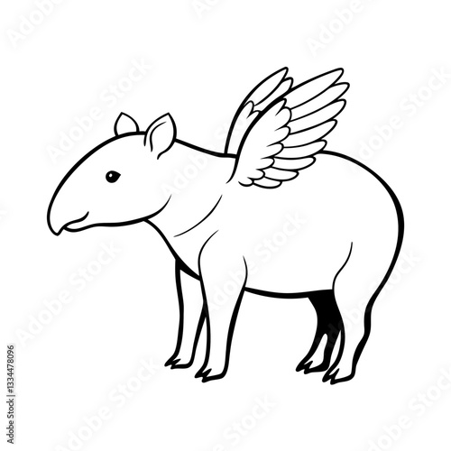 a drawing of a tapir with wings, ready to take flight vector illustration